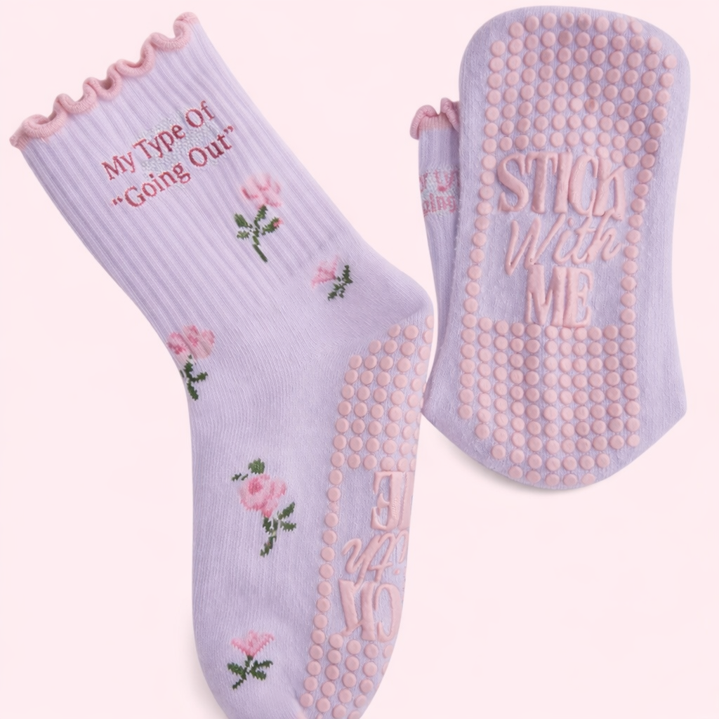 My Type Of "Going Out" Floral Grip Socks