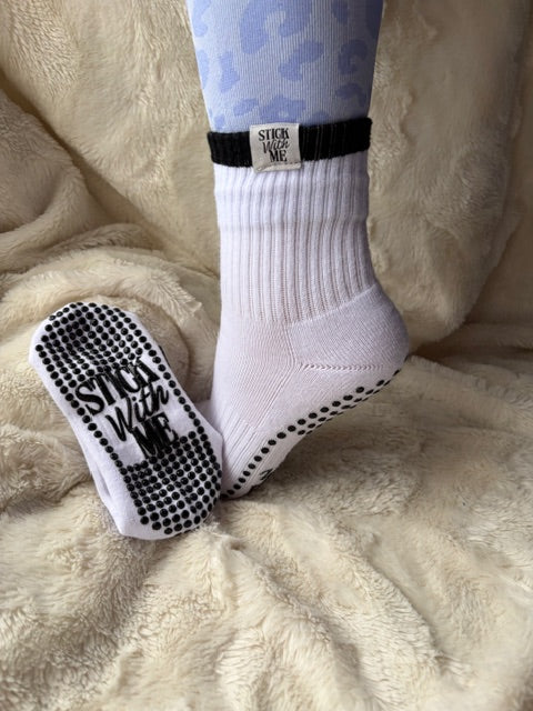 White with black detail grip socks